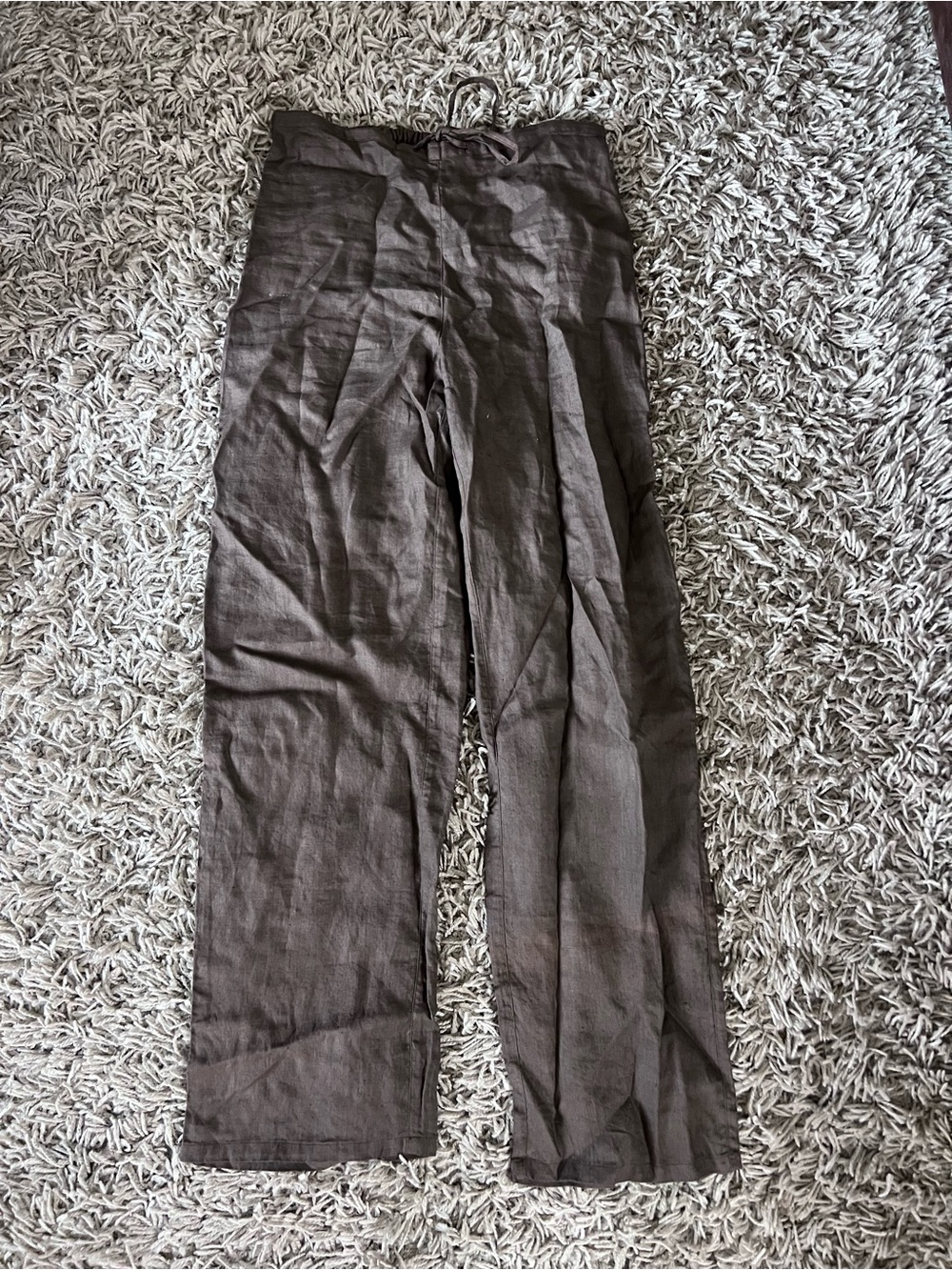 Kiko size small Linen Wide-Leg Pants in Brown